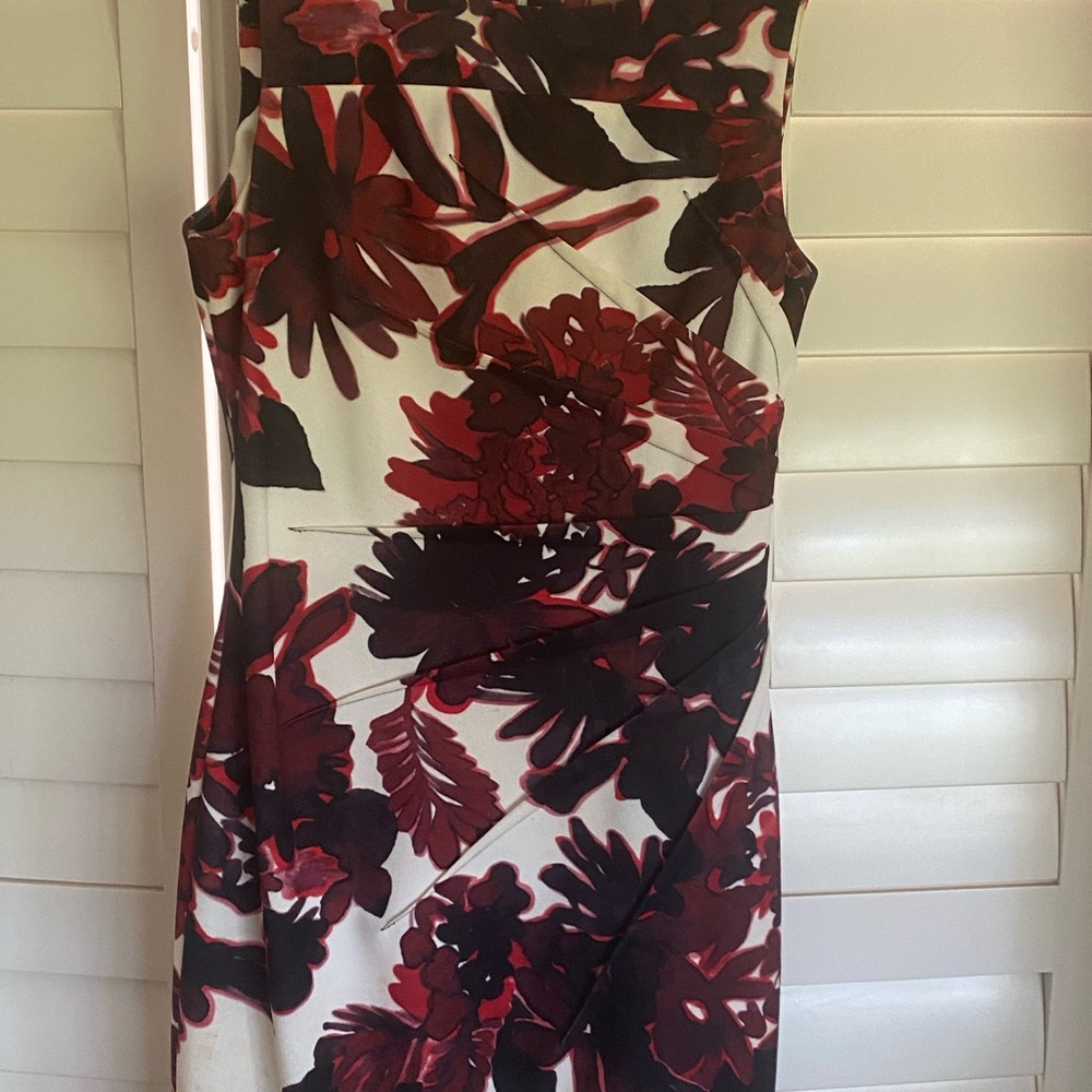 Calvin Klein Red Sheath Midi Dress Crew Neck Sleeveless
